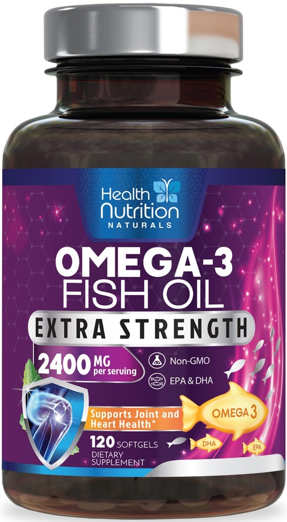 אומגה 3 שמן דגים 2400 מ"ג - אומגה 3, EPA & DHA שומן תוסף - תמיכה טבעית עבור Immune, Heart & Brain Health - Wild שנתפס, non-GMO, Lemon Flavor, Burpless - 120 Softgels