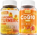 סוכר חינם Turmeric Curcumin מלא חניכיים 550mg & CoQ10-250 מ"ג מלא חניכיים, Immune, Digestive Health, Mobile Energy & Antioxidant Support