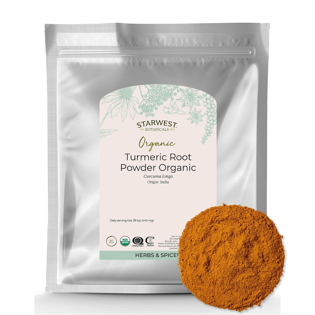 Starwest Botanicals Organic Ground Turmeric Rootאבק - Curcumin Spice for Cooking & Seasoning, Natural Source of Antioxidants, Immune Support, Certified Kosher, non-GMO - Bulk 2 lb Bag