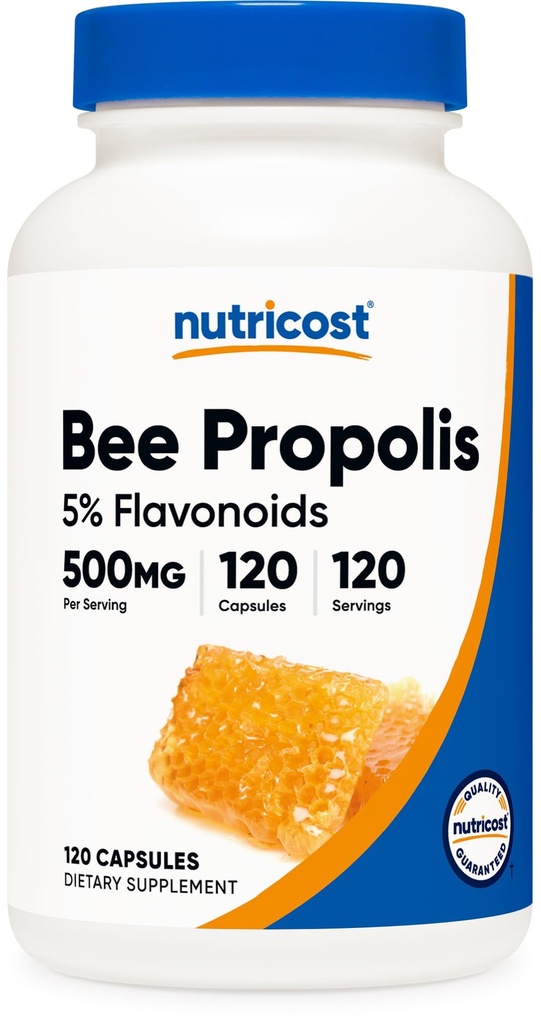 תוספי מזון מזינים Bee Propolis ו / 5% פלבנואידים (500 מ"ג / 120 קפסולות)