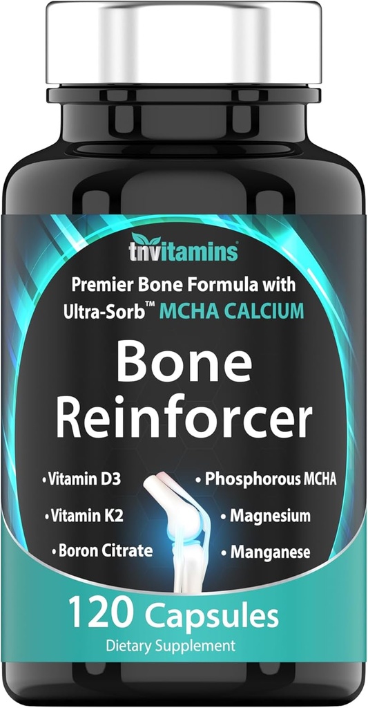 Bone Reinforcer (120 קפסולות) MCHA Calcium תוסף עם ויטמין D3, Magnesium, ויטמין K2, Boron Citrate, Phosphorous MCHA & Manganese | תוספי עצמות עוצמתיים לנשים וגברים