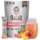 Salud 2-in-1 אנרגיה אבקה + Focus, Peach Lemonade, אורגני Caffeine, B6 + B12, Theanine,נקי משקאות אנרגיה נקייה, Agua Fresca Mix, non-GMO, Gluten Free, טבעוני, 1g של סוכר, (15 משרתים)