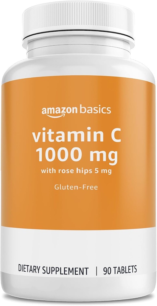 בסיסים - ויטמין C, 1000 מ"ג עם Rose hips 5 מ"ג, 90 טבליות (1 לכל מנה), Gluten חינם