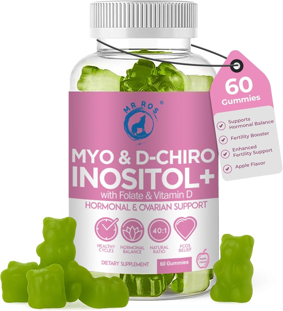 Inositol Gummies PCOS עם Folate & ויטמין D - Myo & D-Chiro Inositol בלנדר, 40:1 Ratio, 60 חניכיים אפלפלאמור