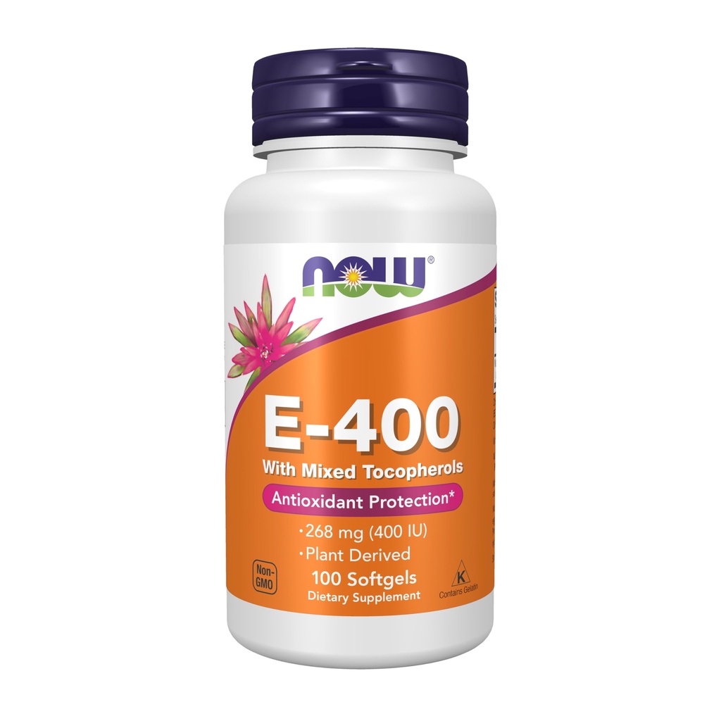 תוספי מזון עכשיו, ויטמין E-400 IU מעורב Tocopherols, Antioxidant Protection *, 100 Softgels