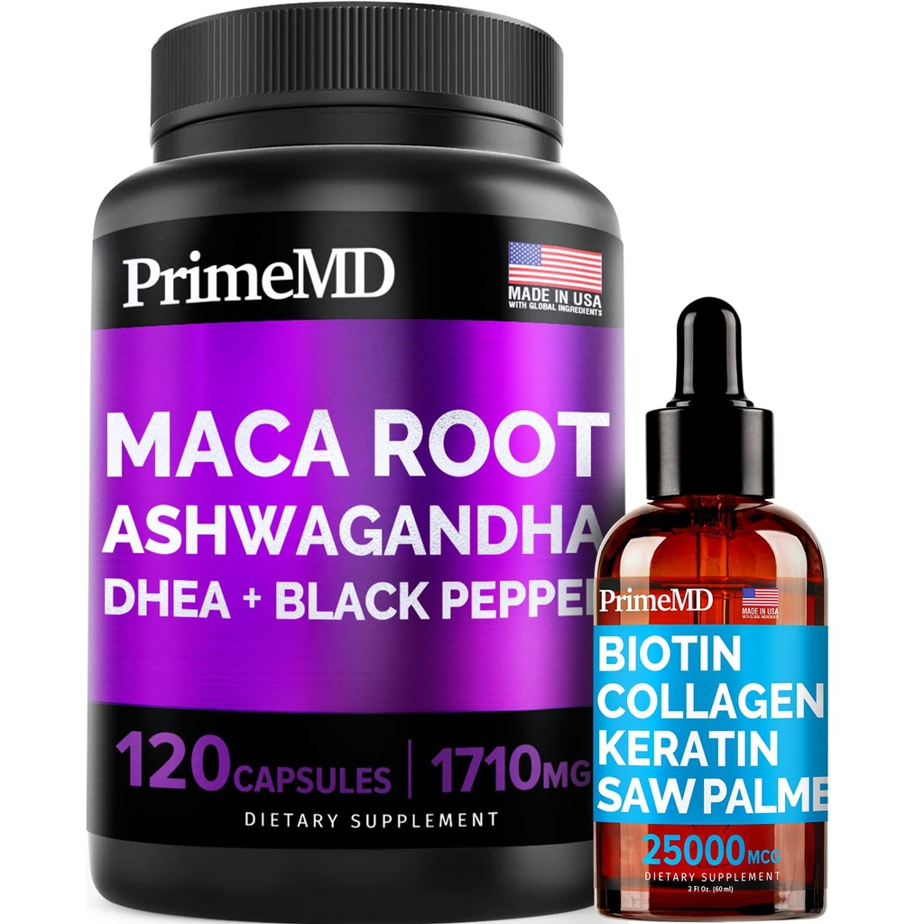 4in-1 נוזל biotin Collagen Keratin Saw Palmetto טיפות (2 fl oz - 1 Pack) ו 6-in-1 Maca Root Ashwagandha w Black Pepper פירות (120ct) Bundle - שיער, עור, ריחות, אנרגיה ו Mood תמיכה תוספת תוספת תוספת תוספת תוספת תמיכה תוספת תמיכה תוספת תמיכה תוספת תמיכה