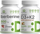 ויטמין D3 10,000o + K2 200mcg Softgels & Berberine תוספת עם Yohimbine Bundle - ויטמין שמש חיוני עם שמן קוקוס - זיהומים גבוהים hydrochloride HCl טפסים