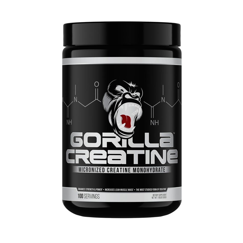 Gorilla Mind Creatine Monohydrate אבקה מיקרונית, שיפור גודל השרירים, כוח Output וכוח, 5 גרמים לשרת, 100 משרתים