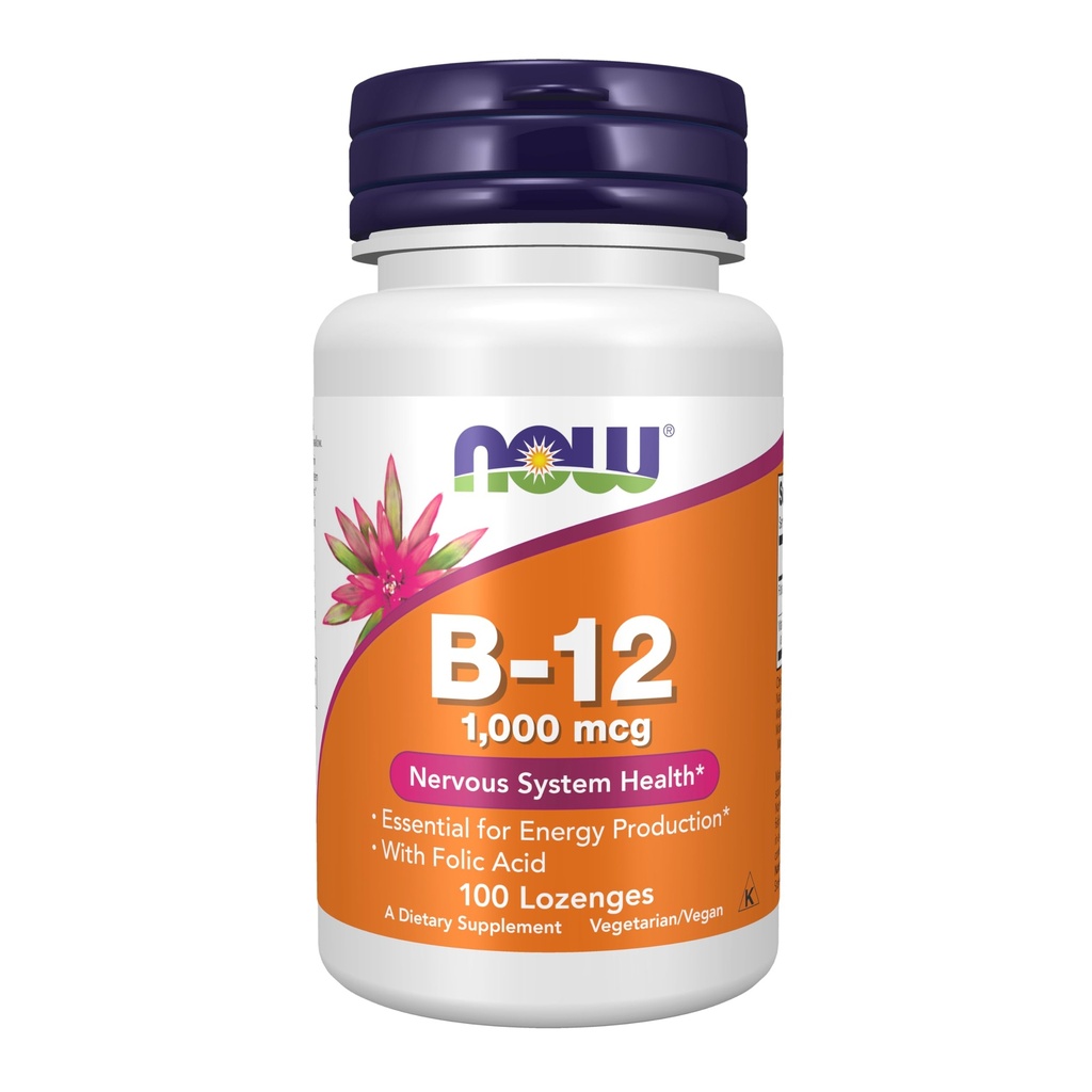 תוספי ויטמין B-12 1000 mcg עם Folic Acid, Nervous System Health * 100 Chewable Lozenges