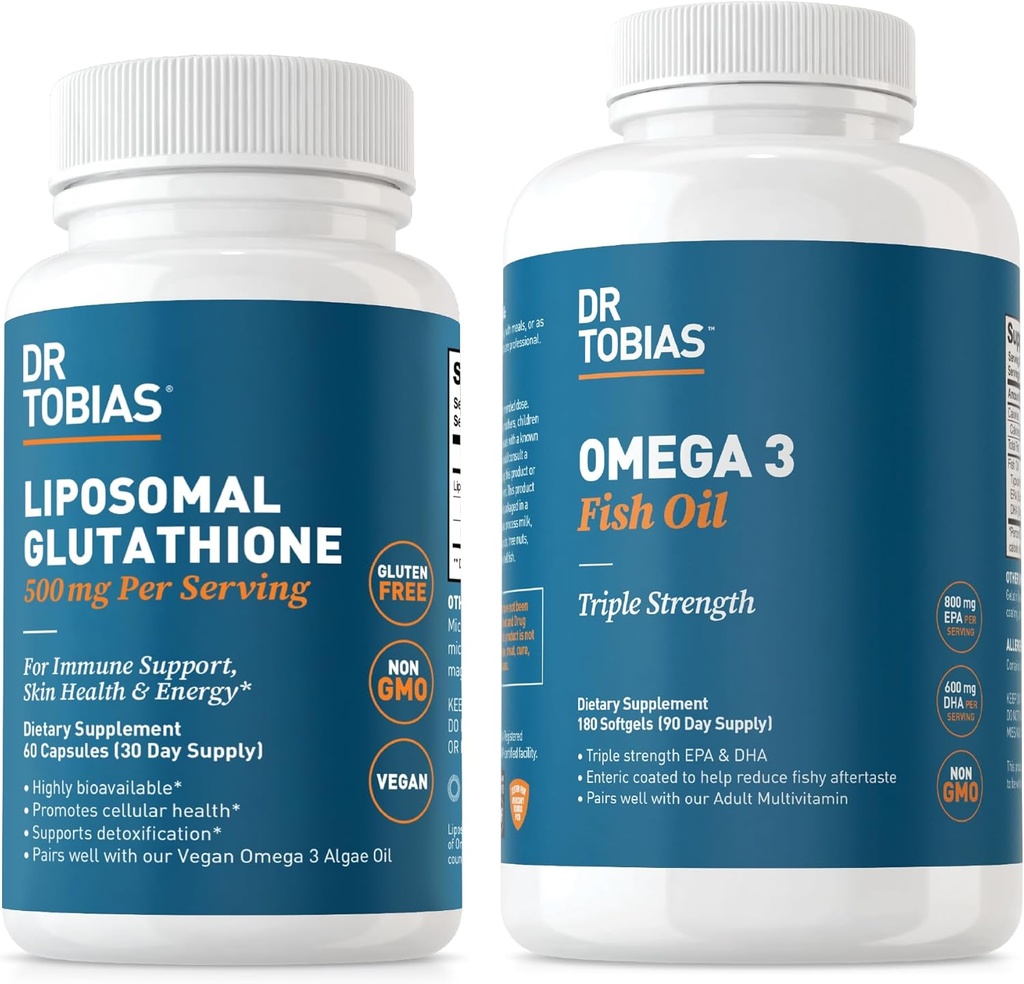 ד"ר טוביאס אומגה 3 שמן דגים ו- Liposomal Glutathione - תומך בתפקוד Immune, Skin Health, and Foodsent Absorption - Non-GMO