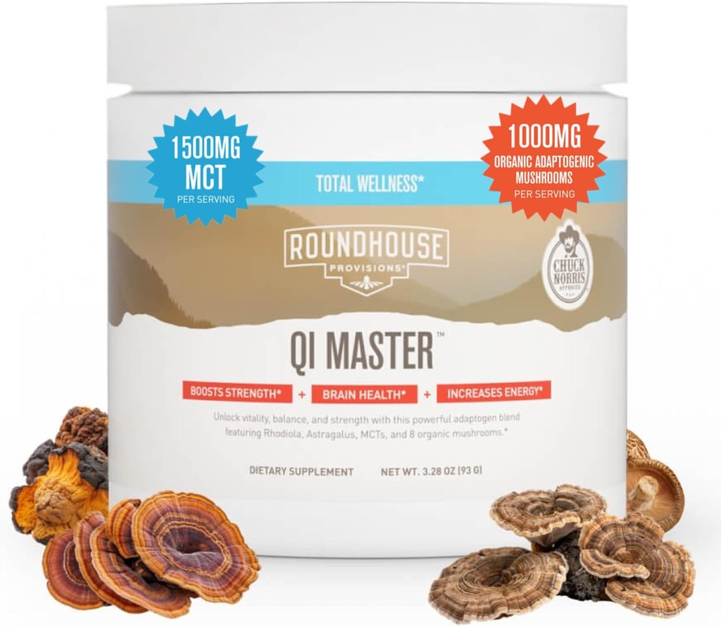 ROUNDHOUSE PROVISION C Master Fitogen Band, Earthy Mushroom Flavor עם Astragalus Root, RhodioLife Extract, MCT, 8 חדרים אורגניים (30 סקופים) על ידי צ'אק נוריס