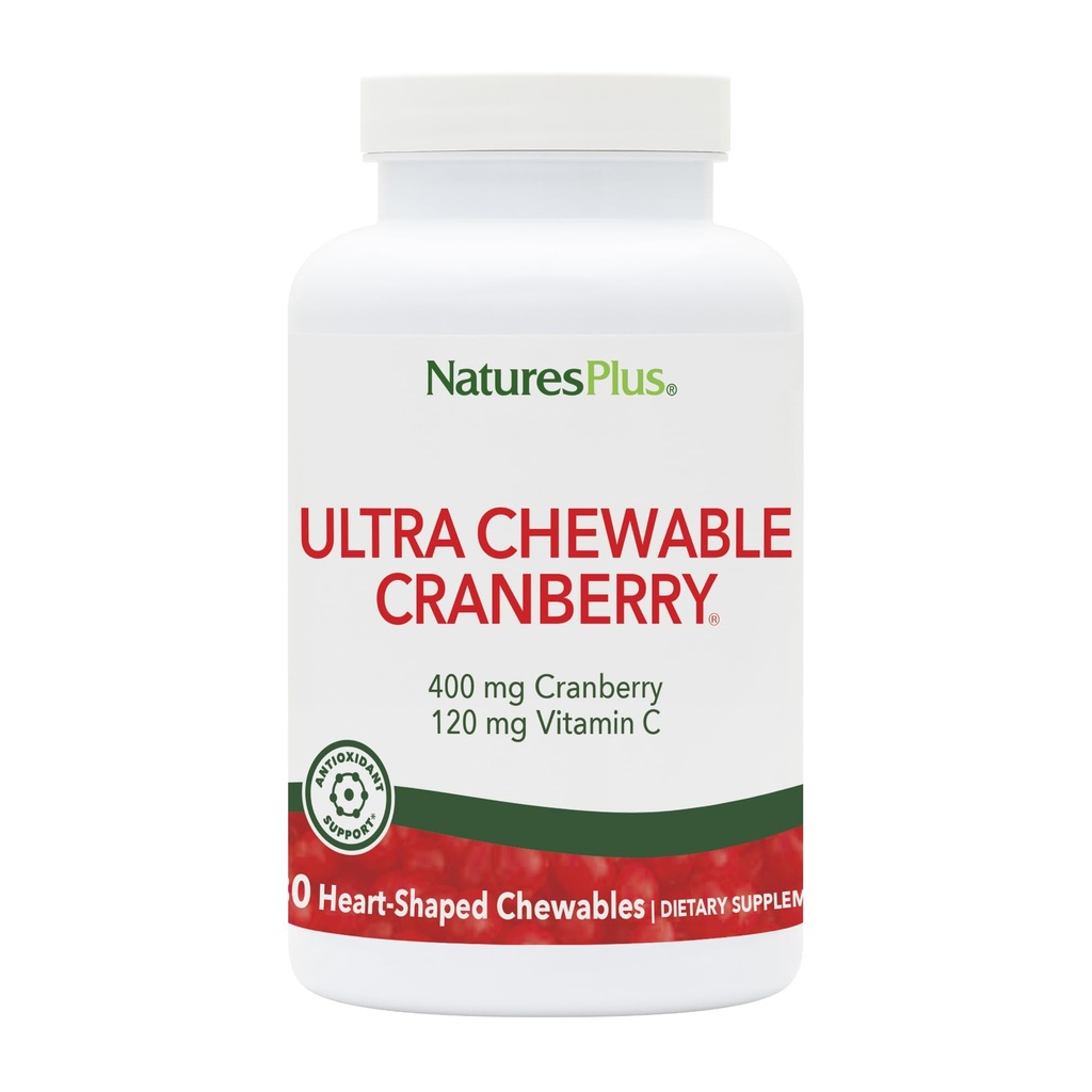 Natures Plus Ultra Chewable Cranberry Love Berries - 400 מ"ג, 180 טבליות צמחוניות - תוספי קרנברי טבעי, מקדם בריאות וטרינרית - non-GMO, Gluten-Free - 90 משרתים