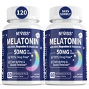 NEVISS Melatonin 50 מ"ג למבוגרים - תוספת כוח 9-in-1 מהיר Dissolve Sublingual - High Dose עם Magnesium Glycinate, ויטמין D3, Ashwagandha, לימון Balm, Chamomile, Sugar Free, Vegan 120 טבליות