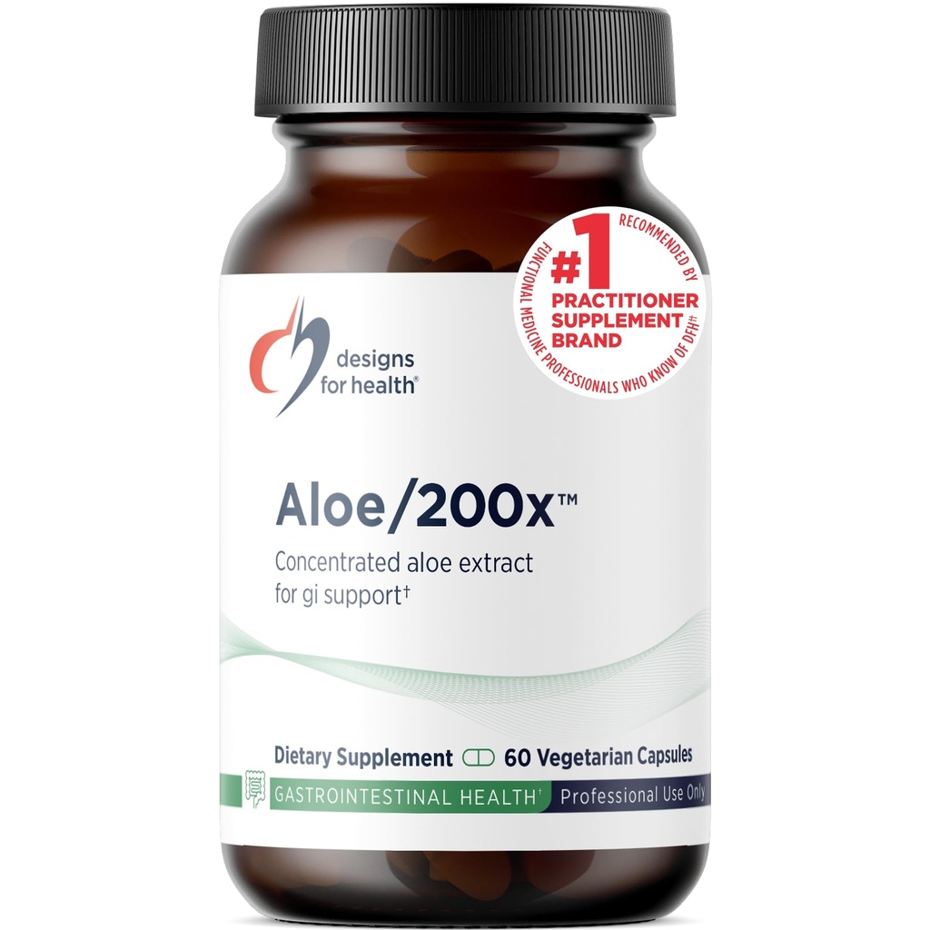עיצובים לבריאות Aloe/200x - 200 מ"ג Aloe Vera Extract - תוספת גבוהה של Aloe Leaf לתמיכה GI - Non-GMO, גלולות צמחוניות (60 קפסולות)
