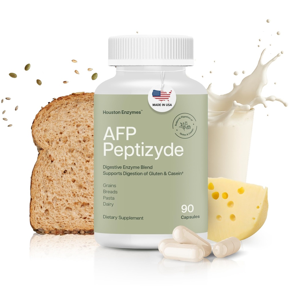 יוסטון Enzy AFP Peptizyde - שילוב מיני עבור חלבונים, Casein & Gluten חלבונים - Enzymes for Women and Men (90 קפסולות)