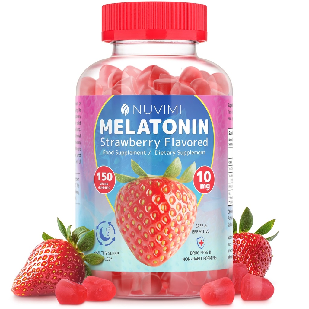 Melatonin Gummies - 10 מ"ג Strawberry Flavored מזון תוספת כדי לעזור לישון - 150 חניכיים טבעוניות