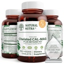 טבעי Nutra Chelated Calcium Magnesium 1000 /500 מ"ג תוספת פלוס Betaine HCL - Chelated Cal Mag משפר העצמות, תומך שריר, שיניים, Cardiovascular & Nerve בריאות, 100 טבליות טבעוניות