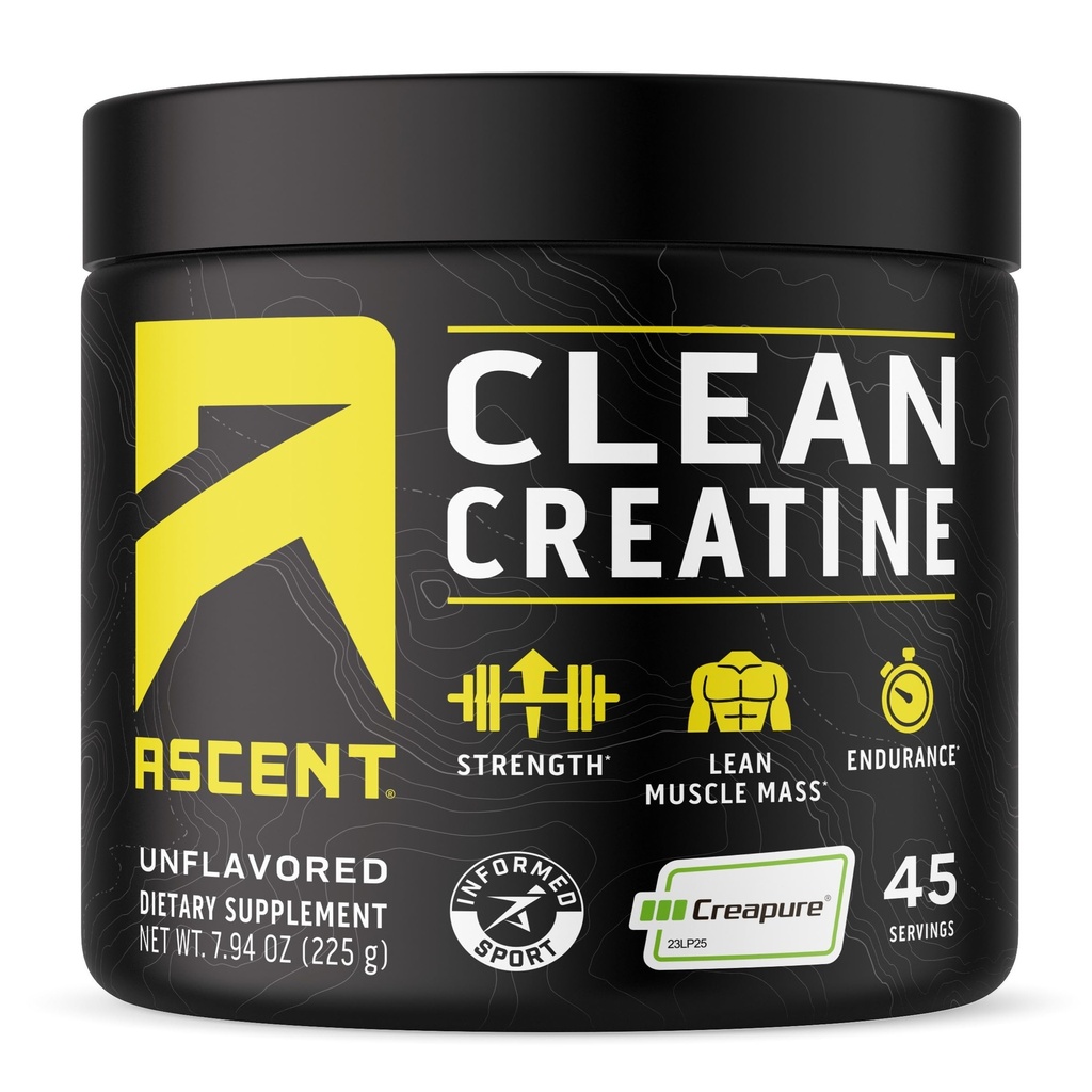 Ascent ניקוי Creatine Monohydrate אבקת - 5G Per לשרת, תוסף Creapure - Unflavored, 45 משרתים