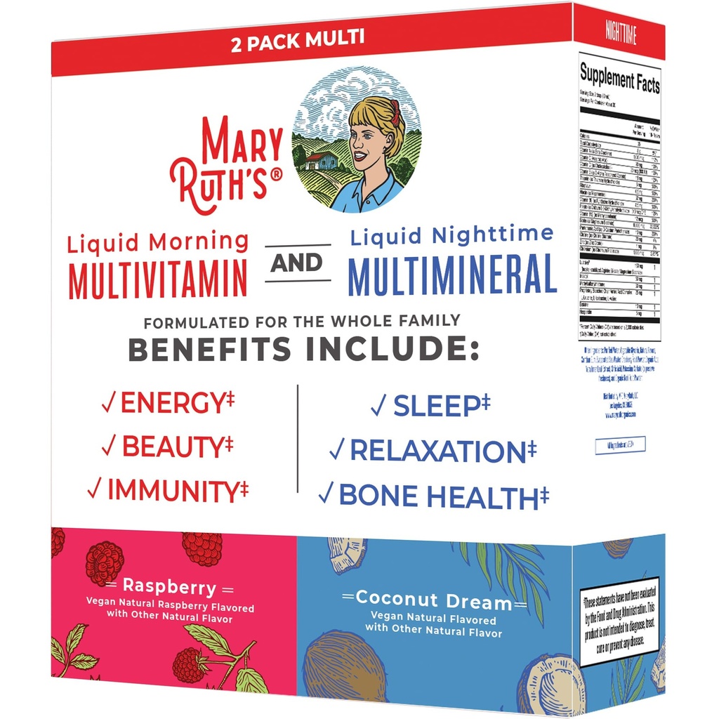 MaryRuth Organics Liquid Morning Multivitamin & Liquid Nighttime Multimineral Bundle, ויטמין C, ויטמין D, B Complex, Magnesium, אנרגיה, יופי, תמיכה בשינה, לא מלטונין, 32 Fl Oz כל אחד, כל אחד, ויטמין D, B Complex, B Complex, Magnesium, אנרגיה, יופי, תמיכה בשינה, לא מלטונין, 32 Fl Oz כל אחד.
