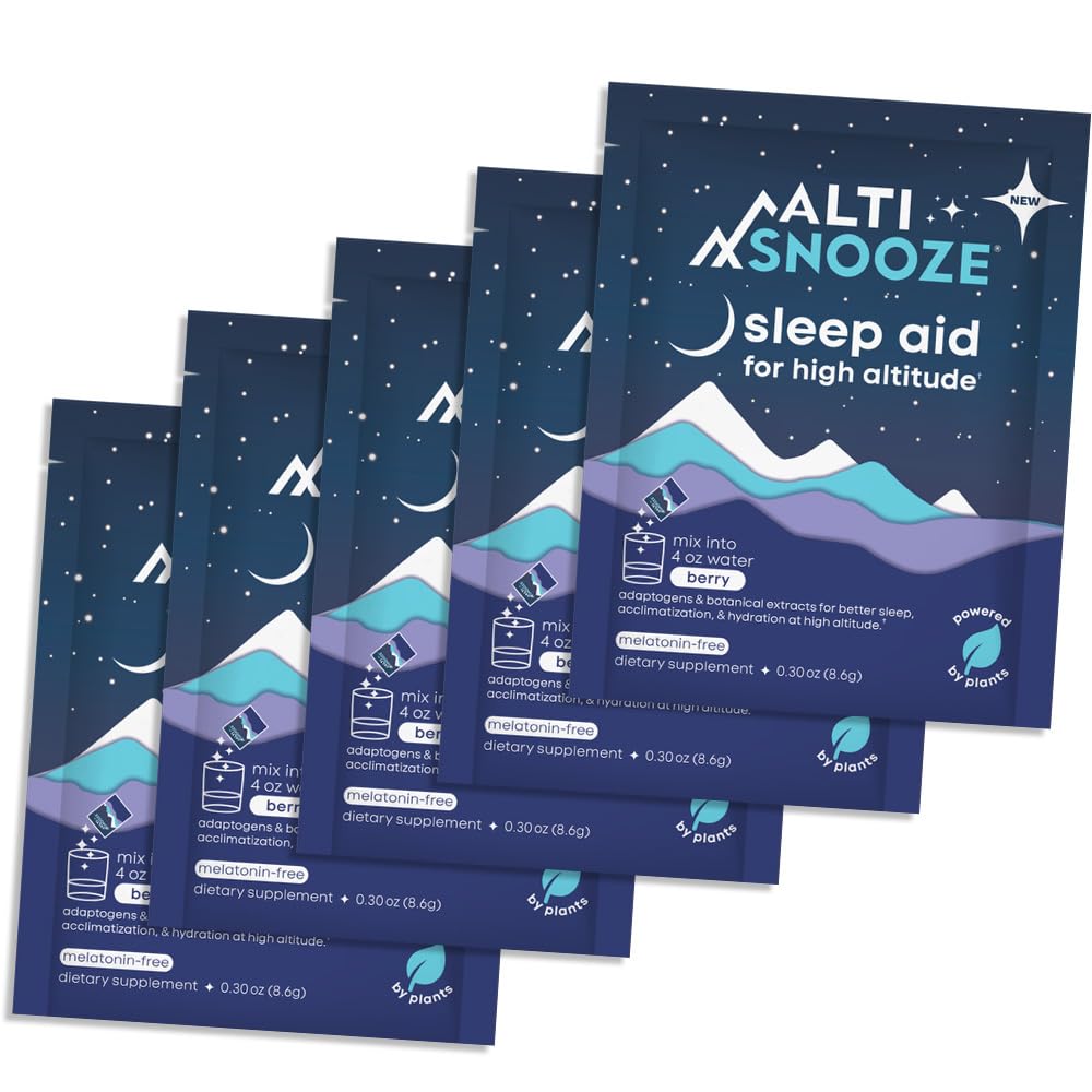 Sleep Aid for High Altitude | Melatonin-Free | Cordyceps, L-Theanine | Altitude Headache, Nausea & Fatigue | Ski Trip, Jet Lag & Mountain Travel | Berry Drink Mix | 5 Packets