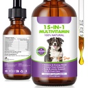Dog Multivitamin Drops, 15 in 1 Multivitamin Liquid - Dog Vitamins with Glucosamine & Cranberry, Supports Joint, Digestion, Skin & Coat Health, Dog Supplement for Dogs of All Ages, Bacon Flavor, 60 ml