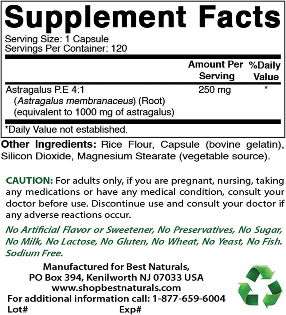 Best Naturals Astragalus 1000 מ"ג ומגנזיום Glycinate 425 מ"ג