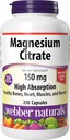 Webber Naturals Magnesium Citrate, 150 מ"ג Per קפסולה, 250 קפסולות, Absorption גבוהה, מסייע לתמוך עצמות, שיניים ותפקוד שריר והלב הנכון, Gluten & חלב חינם
