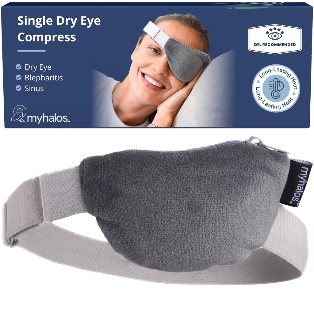 MyHalos Heated Eye Compress, Warm Compress for Dry Eyes, Blepharitis & MGD | Warm Eye Compress, Moist Heat, Washable & Reversible, Comfort for Styes & Blepharitis, Reusable, Microwavable, Soothing