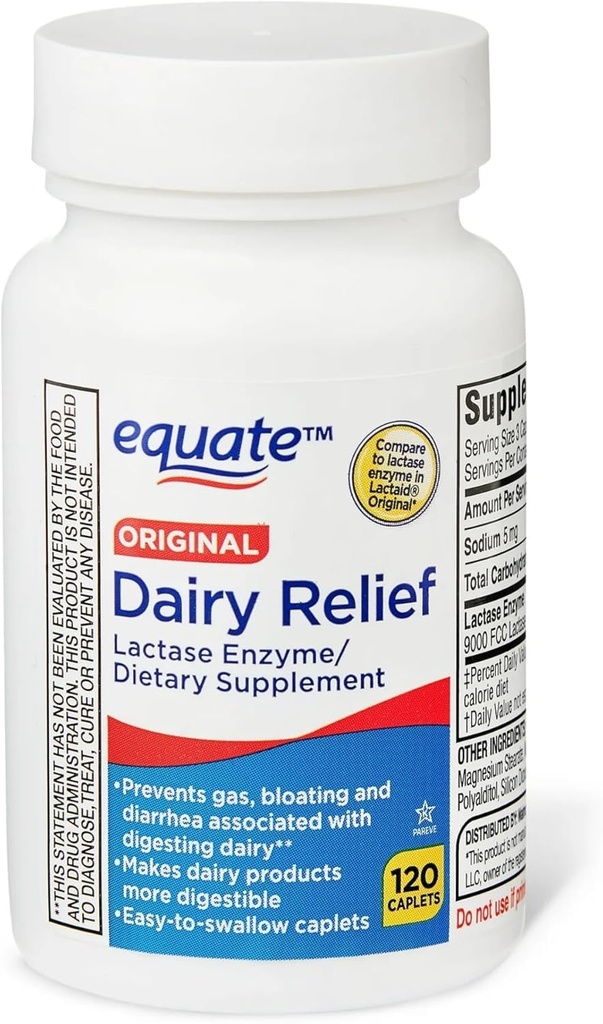כרטיסי חלב, מקורי, Lactase Enzyme, 120 גלולות על ידי Equate (Pack of 1) + Sticker