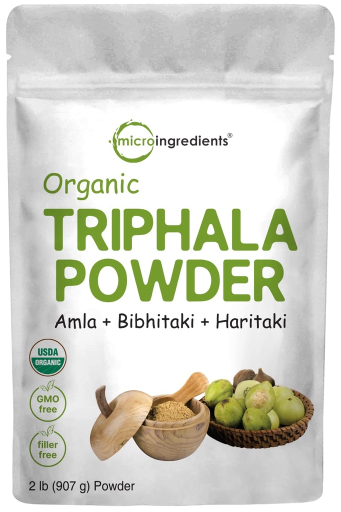 אבקת Micro Ingredients Organic Triphala, 2 פאונד (Amla + Haritaki + Bibhitaki) | India Origin, Herbal Fitogen תוסף, תומך ב-Colle & Imm Health