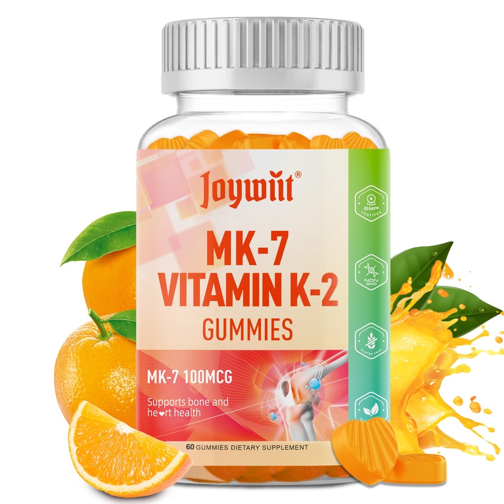 ויטמין K2 MK-7 Gummies 100mcg, תוספת כוח K2 ויטמין תוספת תמיכה העצם ו-He-Art, Chewable Natural Orange Flavor, Non GMO, טבעוני, 60 מסטיקים