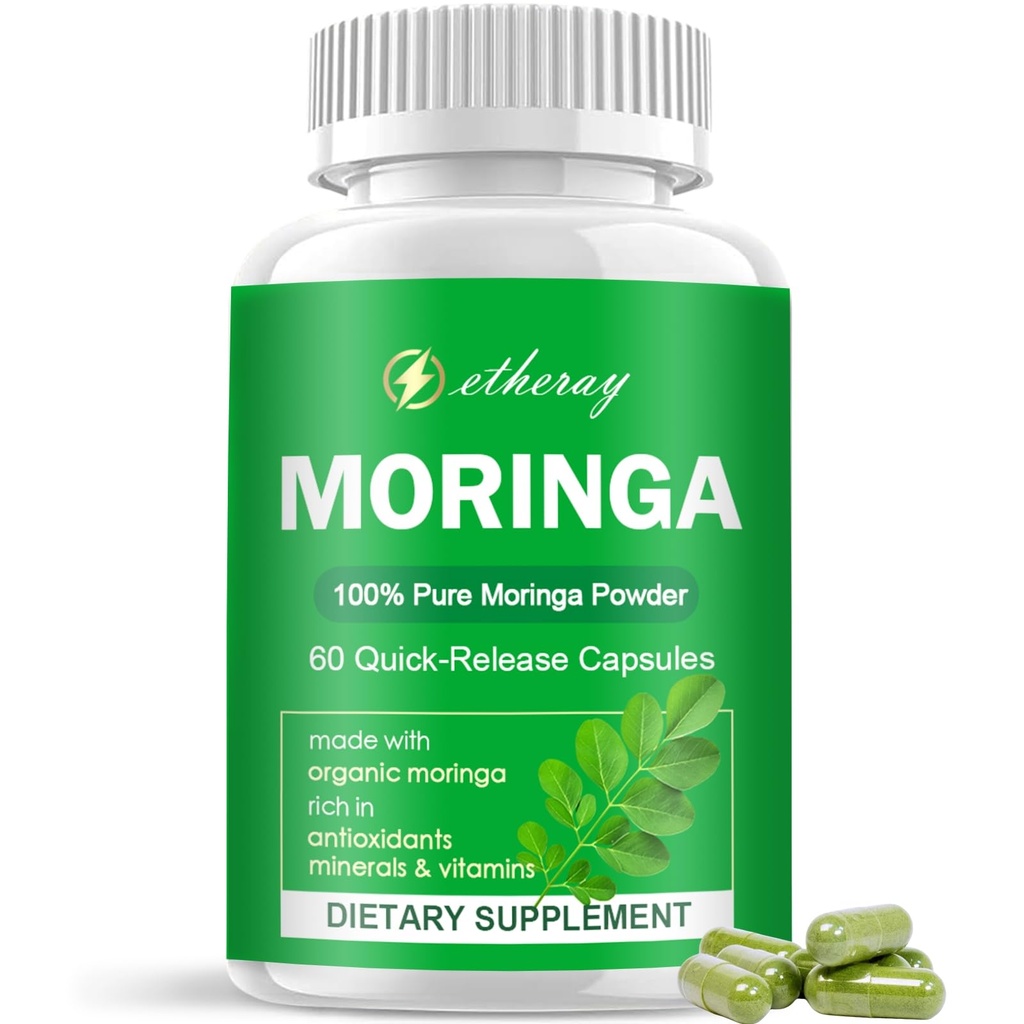 Moringa Capsules, Pure Moringa Powder 800mg per Serving - Rich in Antioxidants Multi Minerals & Vitamins | Green Superfood - Natural & Vegan Supplement - 60 Capsules
