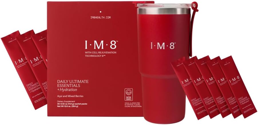 IM8 Beckham Stack Set, Longevity NAD תוסף & Essentials All-in-One Multivitamin תוספת אבקה, עבור Anti Aging & Total Wellness (30 משרתים, Beckham Stack - Travel Set)