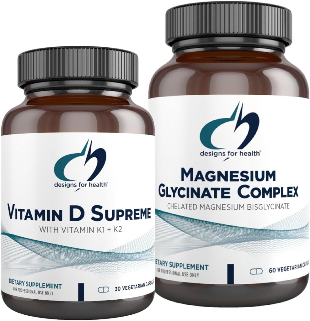 עיצובים עבור בריאות Magnesium Glycinate Complex (60 קפסולות) ויטמין D העליון (30 Softgels) - מגנזיום גבוה עם 5000 IU ויטמין D3 ו ויטמין K2 / K1 - העצם, Immune & Mood
