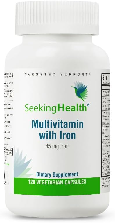 מחפש בריאות Multivitamin עם ברזל, 45 מ"ג Chelated ברזל, ויטמין B פעיל פלוס L-5-MTHF, תומך מערכת החיסון בריאה וייצור אנרגיה, קפסולות צמחוניות (120 קפסולות)