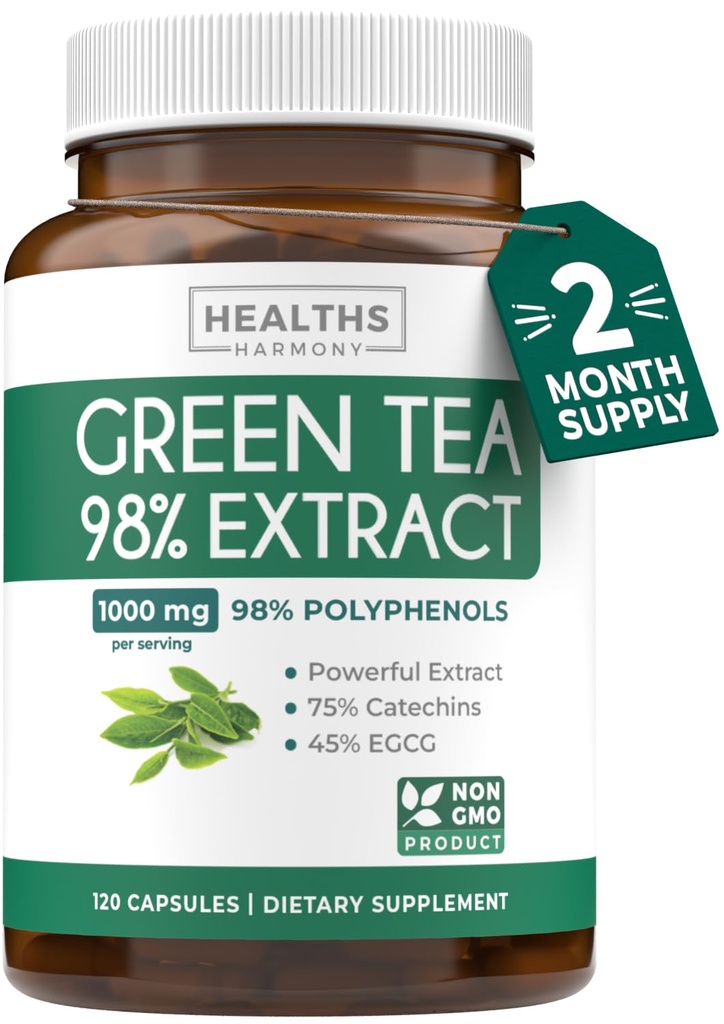 EGCG Green Tea Extracts - Super High Potency Green Tea Pills Antioxidant Rich פורמולה ארוז עם Polyphenols Catechins & EGCG - 500 מ"ג פרפסולה - non-GMO & Made בארה"ב (2 חודשים אספקה)