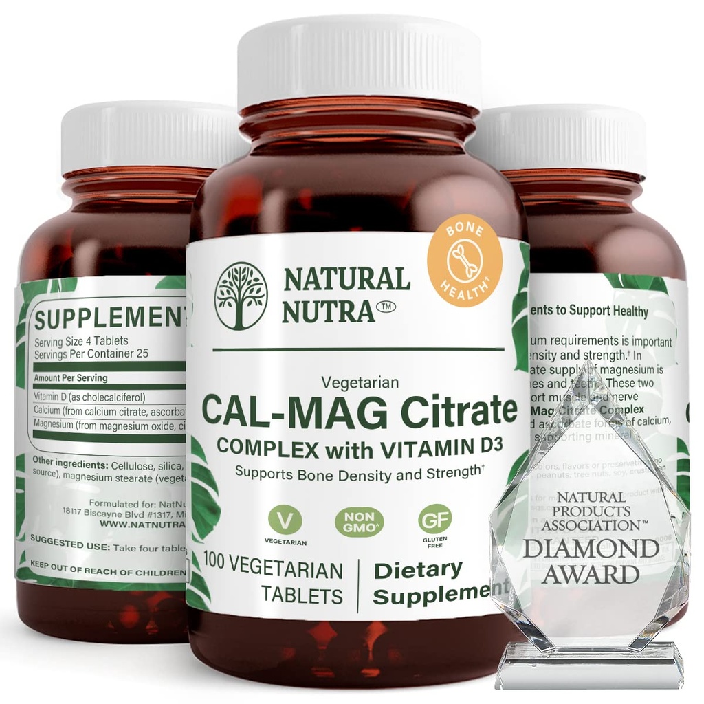 טבעי Nutra Cal-Mag Citrate עם ויטמין D3,1000 /500 מ"ג מורכב, מחזק את העצמות, שרירי ועצב בריאות, לעזור לשמור על שיניים בריאות, מקורות ביו-זמינות גבוהה, 100 טבליות טבעוניות