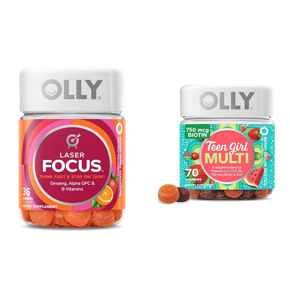 OLLY לייזר Focus Gummy 36 Count and Teen Girl Multi 70 Count ברי מילון