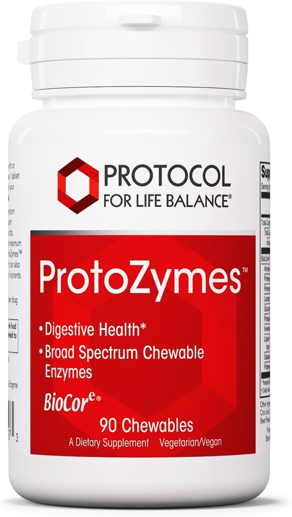 Protozymes - Enzymes for Foodsent Breakdown - Support Digestive Health - סיוע לקטוז Breakdown - טבעוני & כשר - 90 Chewables