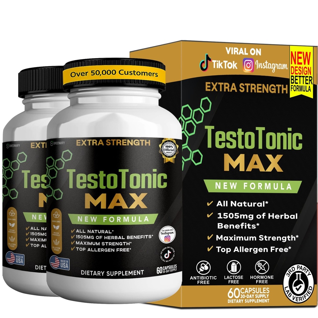 TestoTonic MAX Dietary Supplement, New Formula, Herbal Blend, 60 Capsules (2)
