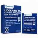 WeLMATE - 4% Lidocaine Numbing Patch - כוח מקסימלי - הקלה זמנית של כאב, גב, צוואר, כתפיים, ברכיים, אלבומים, מתחמי עור קטנים - Unscented - 30 ct