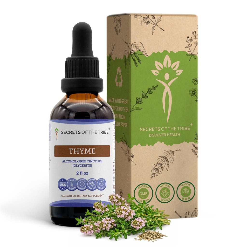 סודות של השבט Thyme אלכוהול חינם לחלץ, Thyme (Thymus Vulgaris) Dried Leaf Tincture תוסף (2 FL OZ)