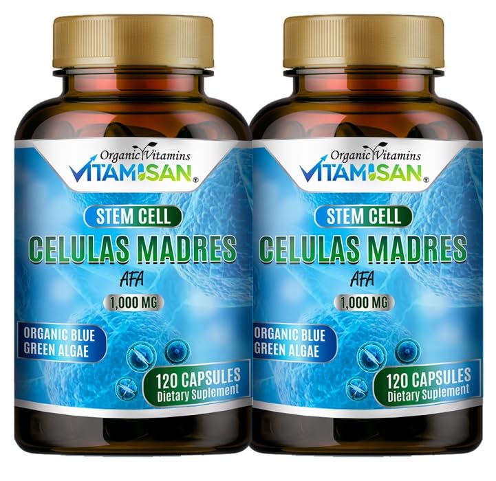2 Celulas Madres AFA Stem Natural Cell 120 קפסולות 1000 מ"ג Blue Algae non GMO Gluten חינם Aphanizomenon Flos-aquae Bio celula Madre תוסף