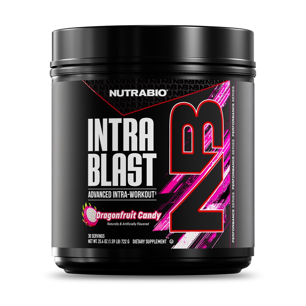 NutraBio Intra Blast Bcaa אבקת Amino Acid תוספת, אלקטרוליטה ו hydrotion Band, Intra, Pre Workout & שריר התאוששות, 20g Eaa Amino Acids אבקת, 5g Glutamine- Dragon Candy, 30 המשרתים, 30 המשרתים.