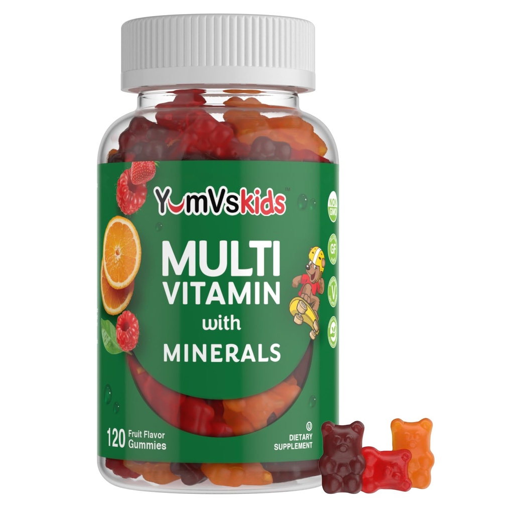 YumVs ילדים Multivitamin Gummies - פירות מפוארים של צ'ויטמינים של ילדים - ילדים ויטמין Multivitamin Gummy עם 12 מינרלים ווויטמינים A C D3 E B6 B12 (120 ספירה (Pack של 1))