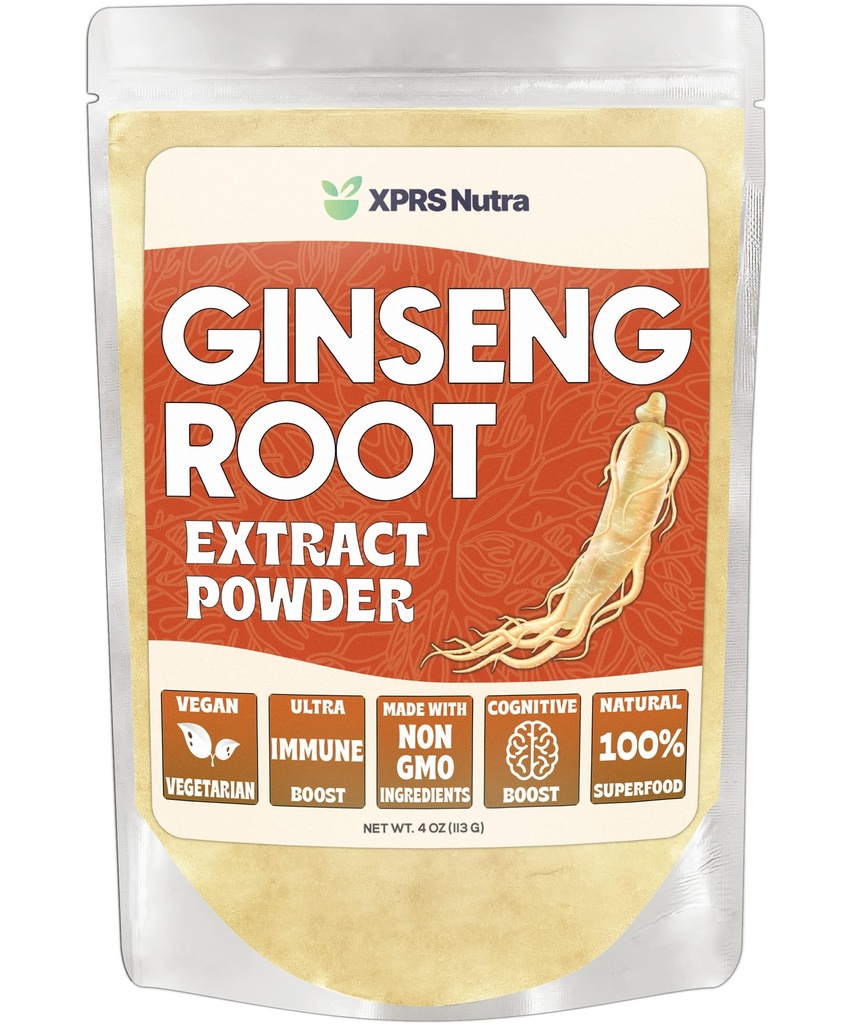XPRS Nutra Geneseng Root Extracta - אבקת גינזנג תומכת פונקציונליות קוגניטיבית, ביצועים פיזיים, מערכת החיסון - Panax גינזנג ידידותי טבעוני בצורת אבקה (4 Ounce)