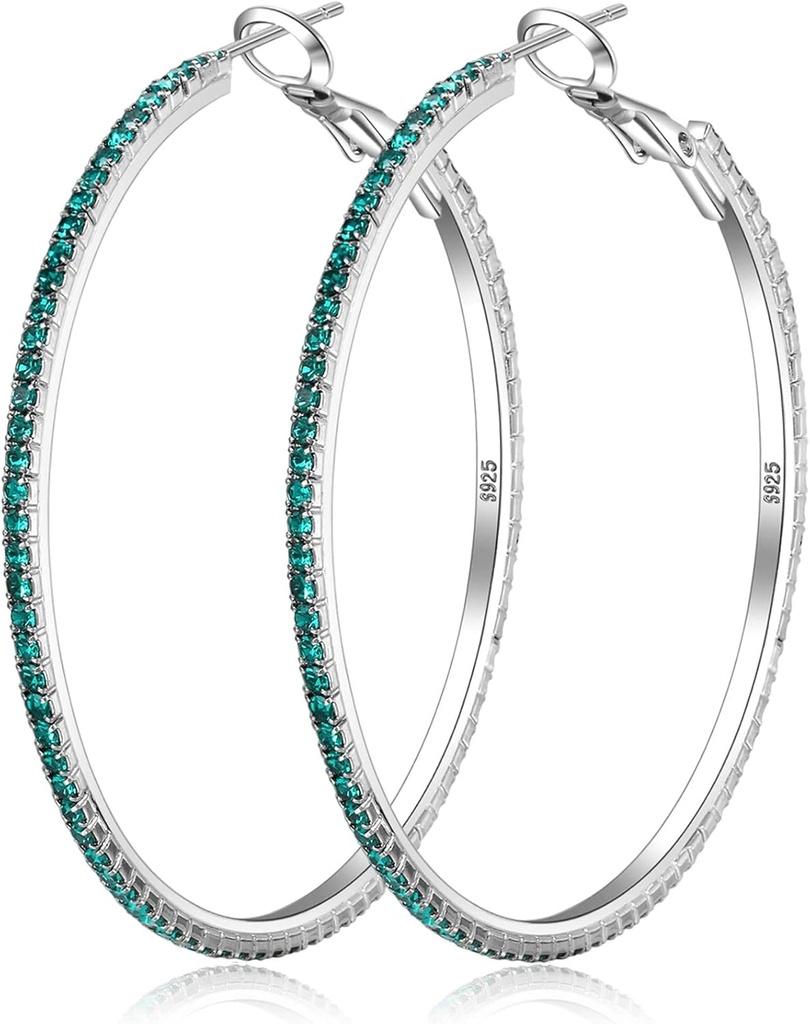 925 סטרלינג Silver Earrings גדול Rhinestone Hoop אוזנייםrings Big Cubic Zirconia Hoop אוזנייםrings דק Rhinestones Round Hoop אוזנייםrings for Women 20/30/40/50/60/70mm Sparkly Hoops with Crystals for Womens