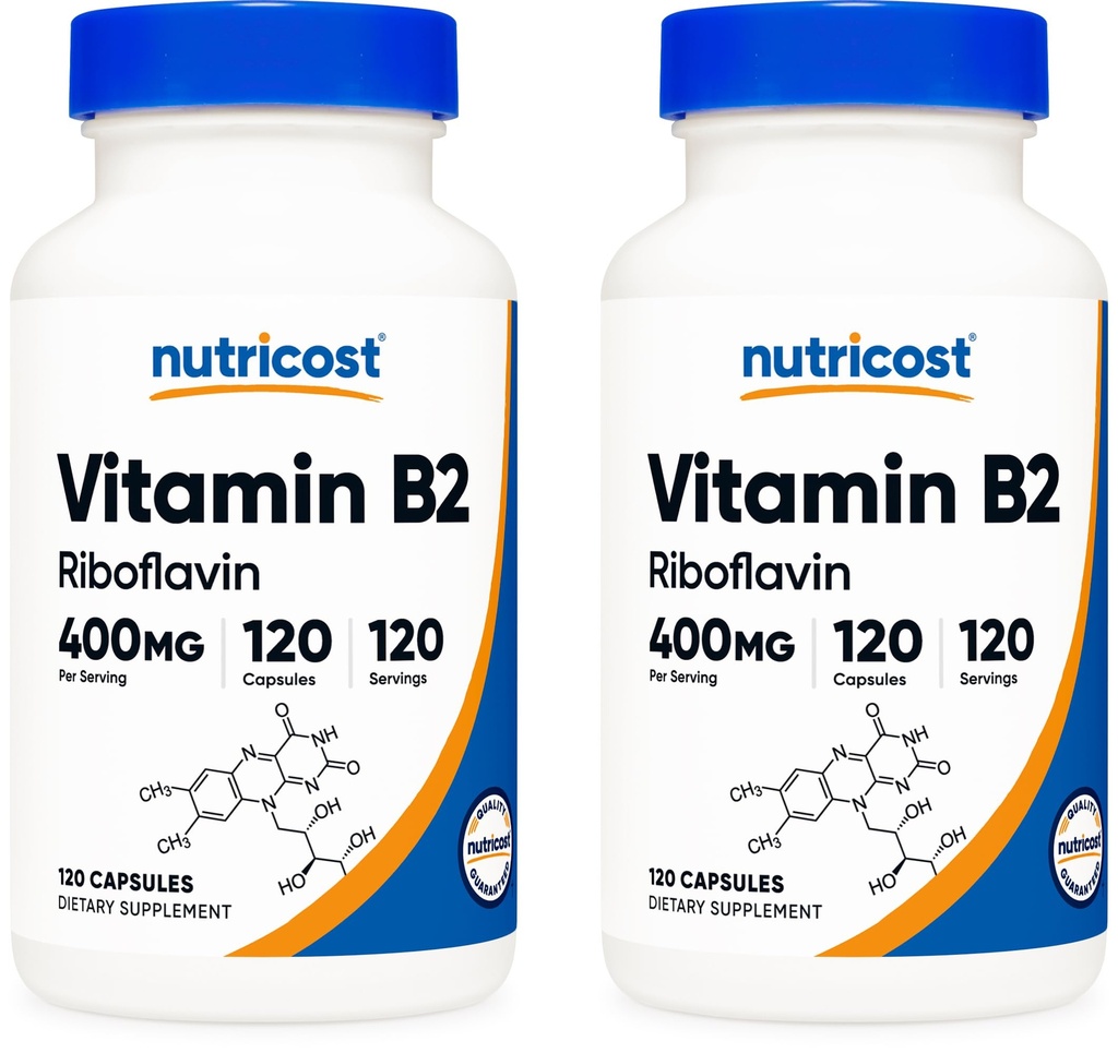 ויטמין B2 (Riboflavin) 400 מ"ג, 120 קפסולות (2 בקבוקים)