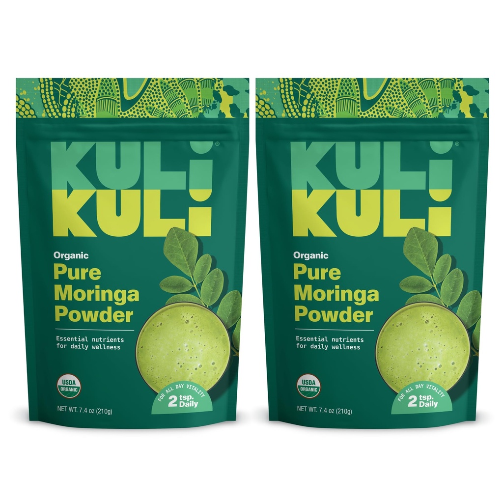 Kuli Kuli Moringa Oleifera אורגני אבקת Leaf & Green Smoothie, 100% טהור USDA Certified & non-GMO Moringa אבקה, גדול עם Smoothies, תה ומזון, 2 Pack