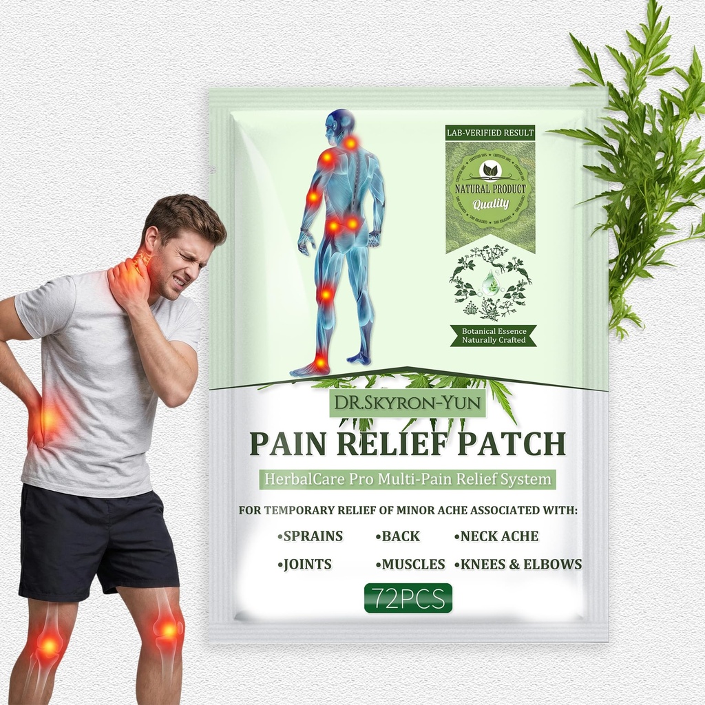 Mugwort Herbal Pain Relief Patches 72-Pack | Heat Activated Plant-Based Patches for Joint & Muscle Pain Relief | Neck, Back, Knee Support for Workers, Athletes, Elderly with Arthritis